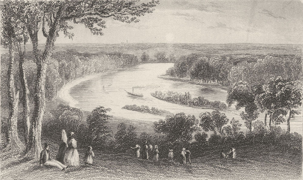 LONDON. Surrey. Scene Richmond Hill. Good small steel 1835 old antique print